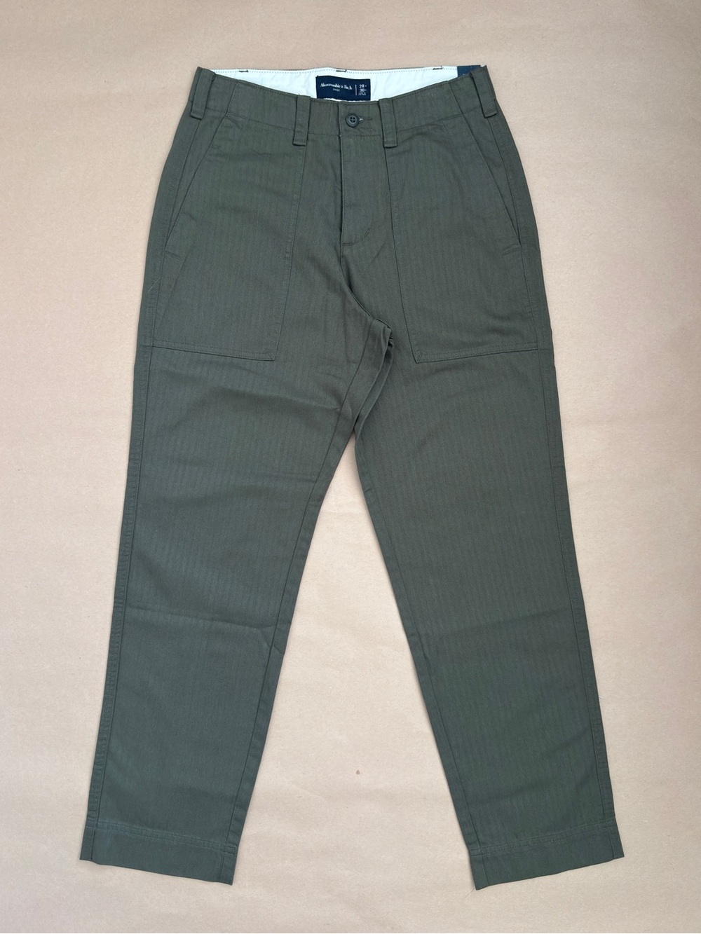 Men’s Abercrombie & Fitch Loose Herringbone Utility Pants Olive 28x30 NWT